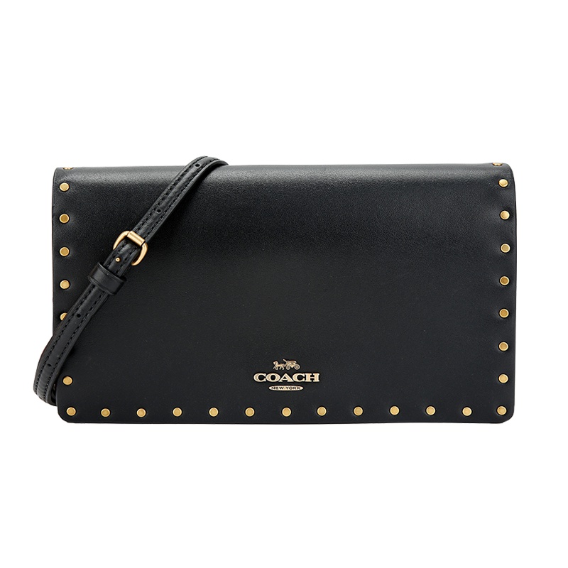 COACH 蔻驰 奢侈品 女士单肩包专柜款黑色皮革手拿斜挎两用包 29675 B4/BK