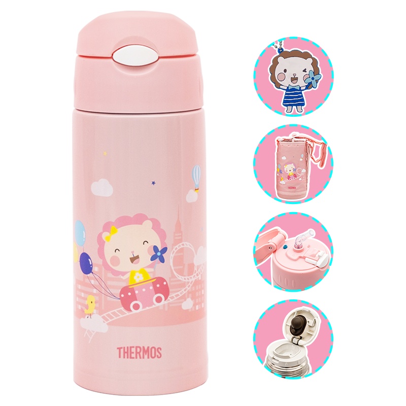 膳魔師(THERMOS)保温杯TCKG-603WF儿童吸管杯膳魔师带杯套双盖大容量儿童水杯多功能保温壶600ML家用通用