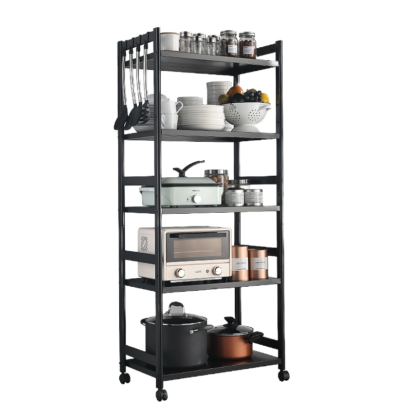 悍高微波炉厨房置物架落地多层可移动带轮烤箱锅架子蔬菜挂钩收纳