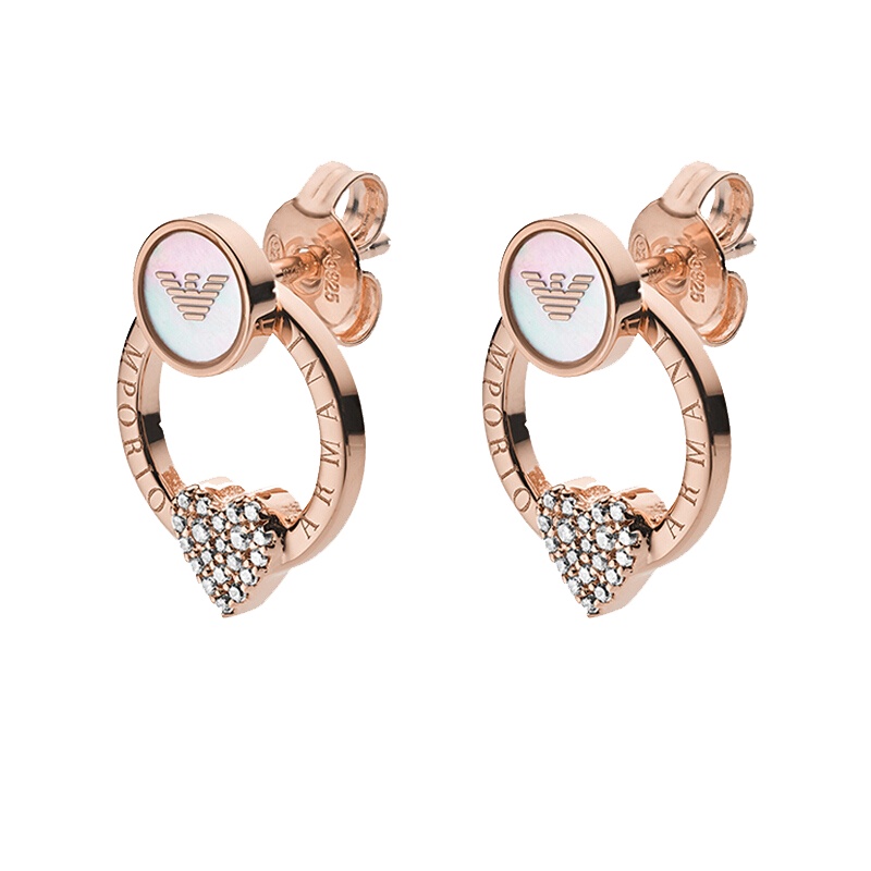 Emporio Armani 阿玛尼女士耳钉镶钻圆形贝母耳钉轻奢时尚玫瑰金色节日礼物EG3430221