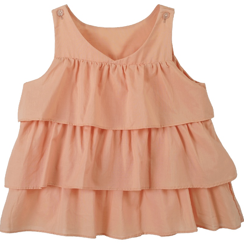 女童纯色心形领肩开扣背心裙