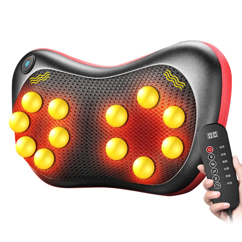 安尚家车两用按摩枕头智能手控遥控红光加热敷振震动捶打叩击全身肩颈椎腰痛脊椎腰椎仪车载正反揉捏脖子靠垫按摩仪器12个头