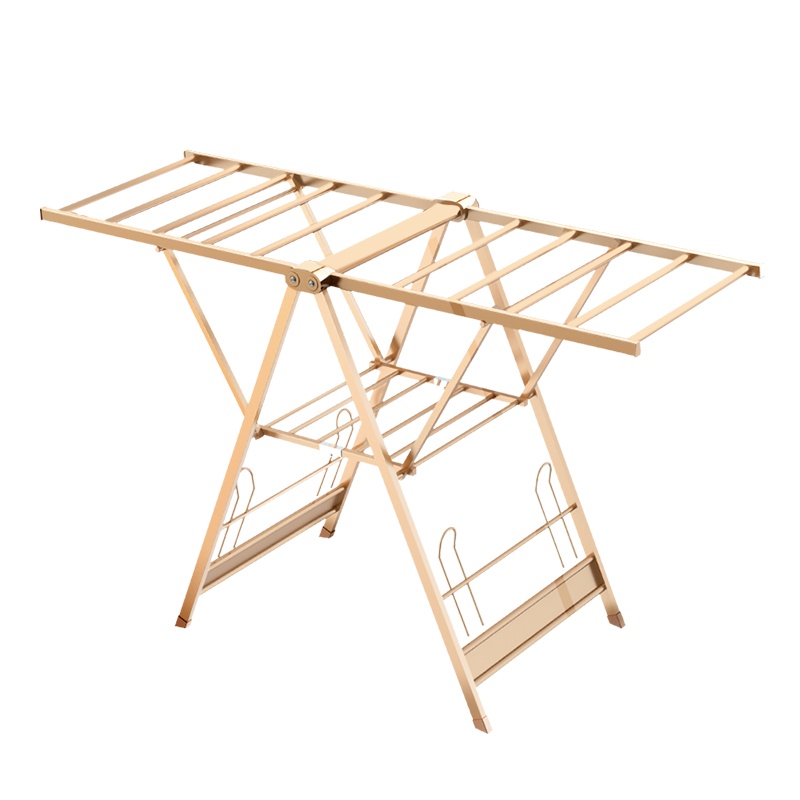 四季沐歌晾衣架落地折叠室内家用翼型卧室晒衣架凉衣架阳台晾衣杆金色