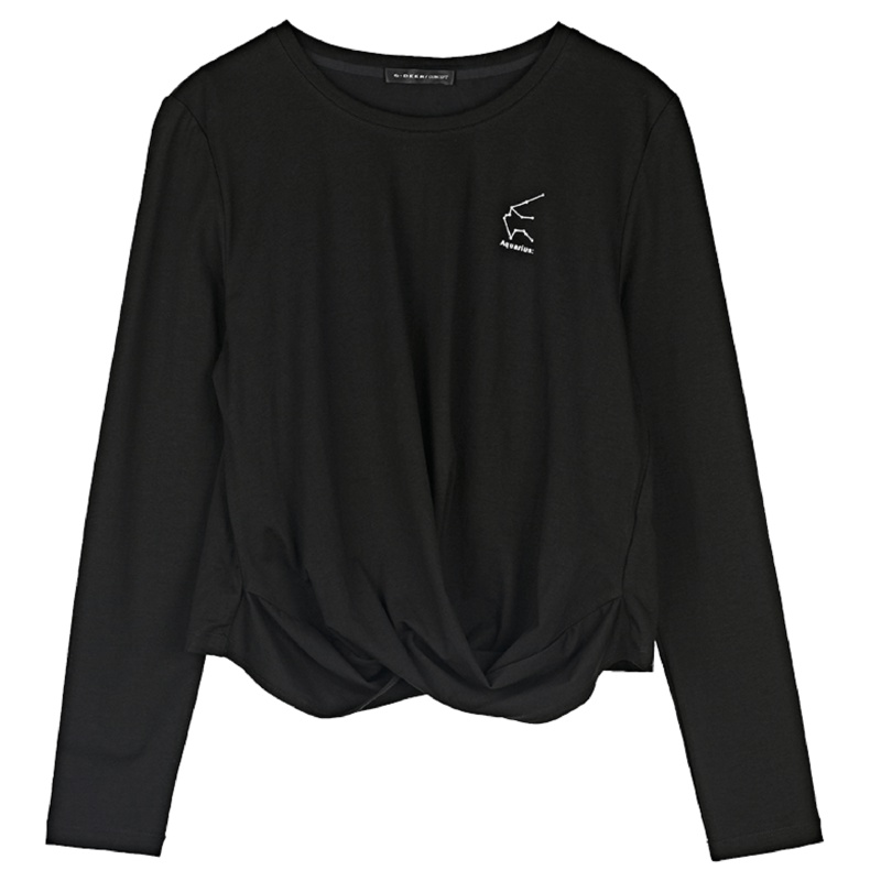 sdeer圣迪奥简约圆领撞色字母交叉堆砌不规则摆长袖T恤S19180250