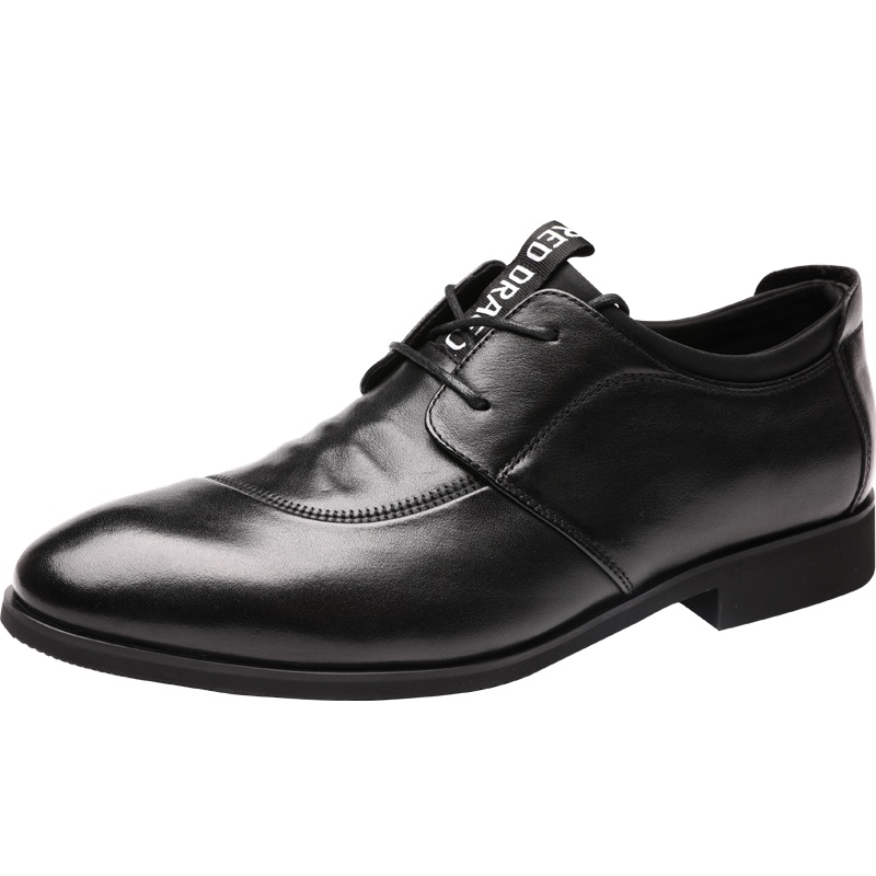 红蜻蜓男鞋冬季新款真皮商务休闲皮鞋英伦系带尖头正装皮鞋