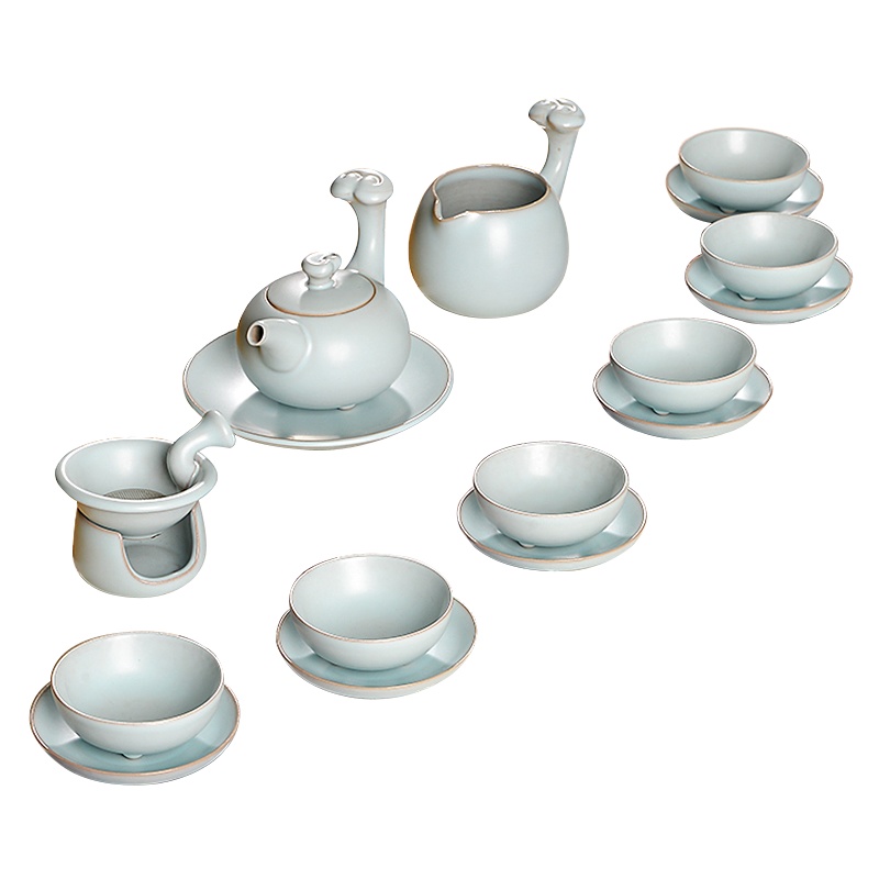 金镶玉 功夫茶具套装 陶瓷茶壶茶杯公道杯整套 瑞彩祥云套组