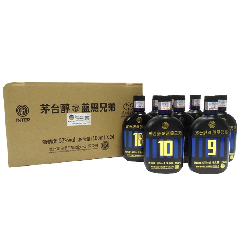 [苏宁自营]茅台醇蓝黑兄弟53度100ml整箱装24瓶柔和酱香型白酒 国际米兰限定 贵州茅台酒厂集团