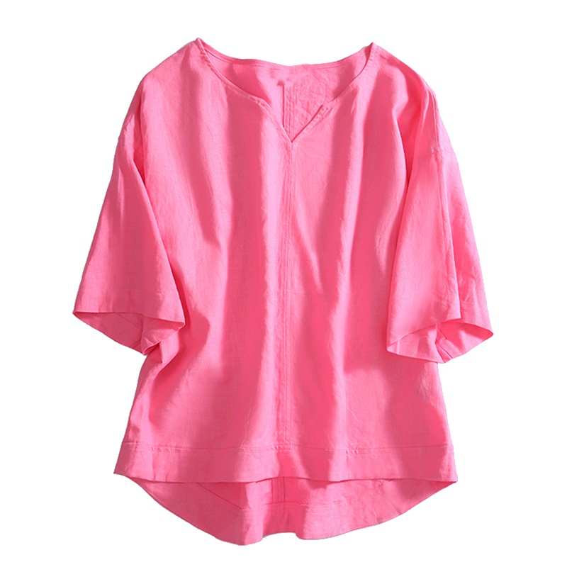 A&D简约舒适透气V领不规则下摆女士宽松上衣