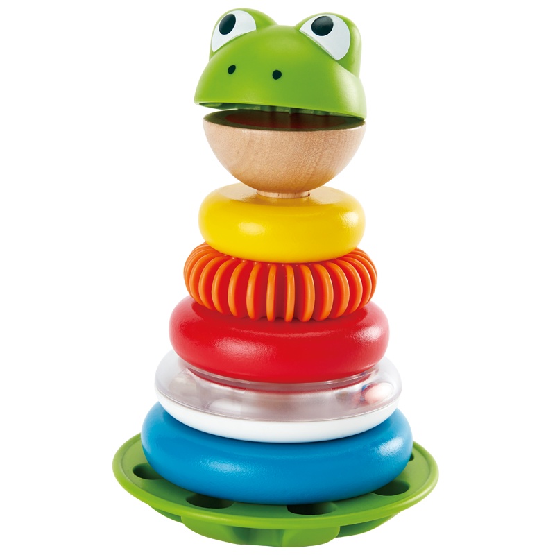 Hape青蛙花式圆环堆塔1-3岁颜色认知数字学习早教益智