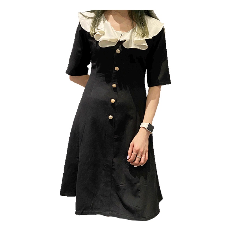 ENJOY'ME优雅金属扣连衣裙花边翻领A字裙20春季女装新品