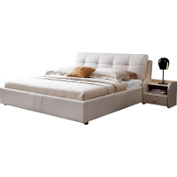 全友家居 简约皮床 皮艺大床 1.8米双人床 真皮床 轻奢小户型主卧室头层牛皮婚床 105135