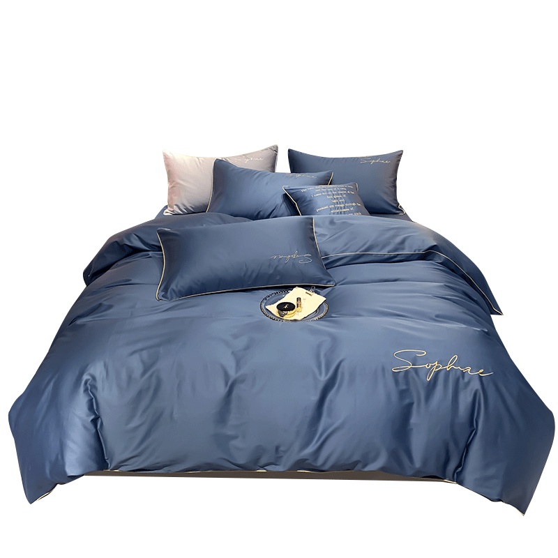 南方寝饰60支长绒棉四件套全棉纯棉被套贡缎刺绣简约欧式床上用品