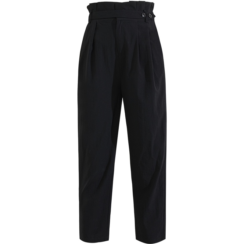 娅丽达黑色直筒裤女2019夏九分高腰烟管西裤薄款女士大码休闲裤子