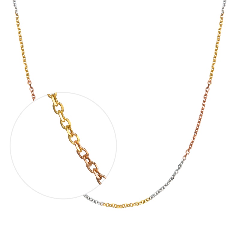 周生生(CHOW SANG SANG)18K三色黄金批角单扣链项链百搭素链女款 60929N18TT定价