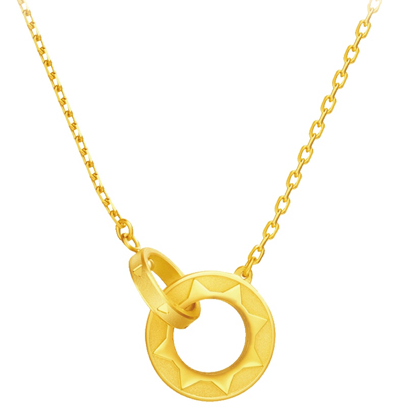 周大福ing系列太阳双环足金黄金项链吊坠计价(工费308元)F206707