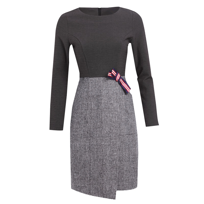 晚白 新款假两件学院风减龄通勤潮连衣裙短袖羊毛针织A字裙