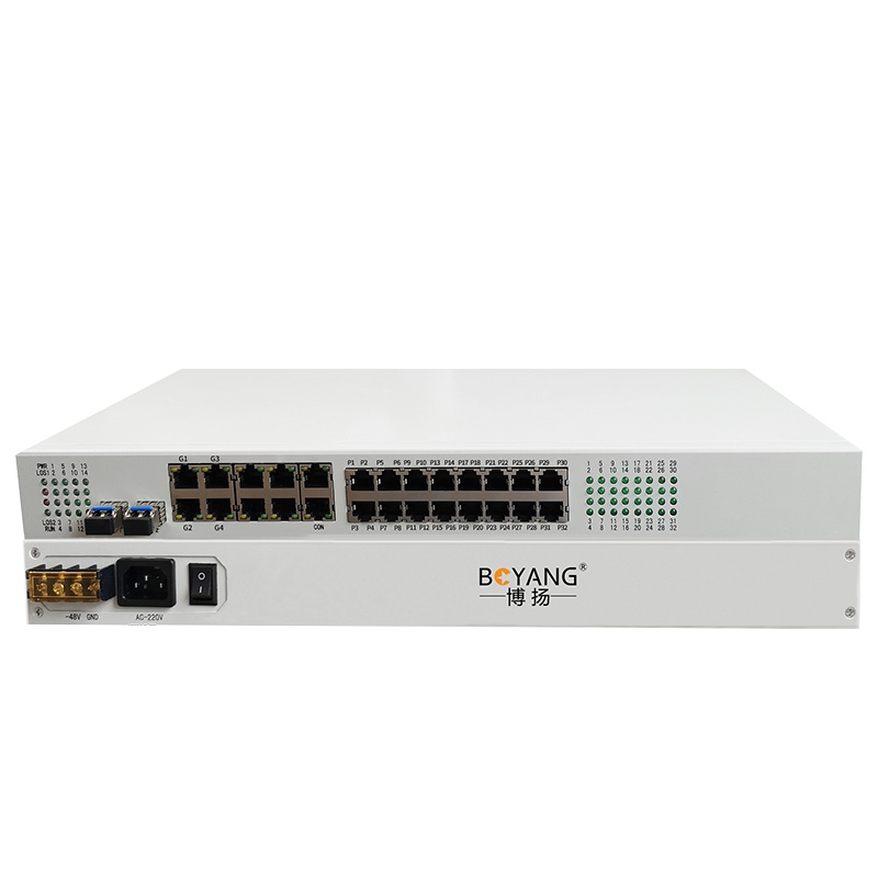 博扬 综合业务电话光端机32路电话+4路千兆物理隔离以太网单纤20km LC机架式1对价 BY-32P4GVP-20KM