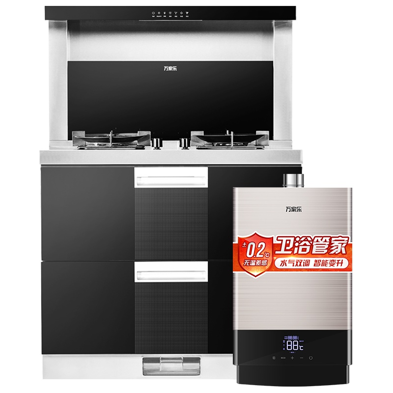 万家乐(Macro) LA2CB+12升T51一体式环保灶 侧吸抽油烟机燃气灶消毒柜一体灶热水器套装 集成灶 天然气