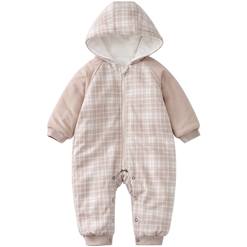 童泰(TONGTAI)2020年秋冬5月-2岁婴幼儿男女宝宝连帽棉蛤衣夹棉连体衣连帽爬服儿童棉服