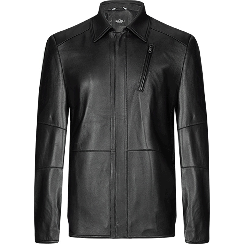 柒牌SEVEN男装绵羊真皮翻领青年修身皮夹克外套