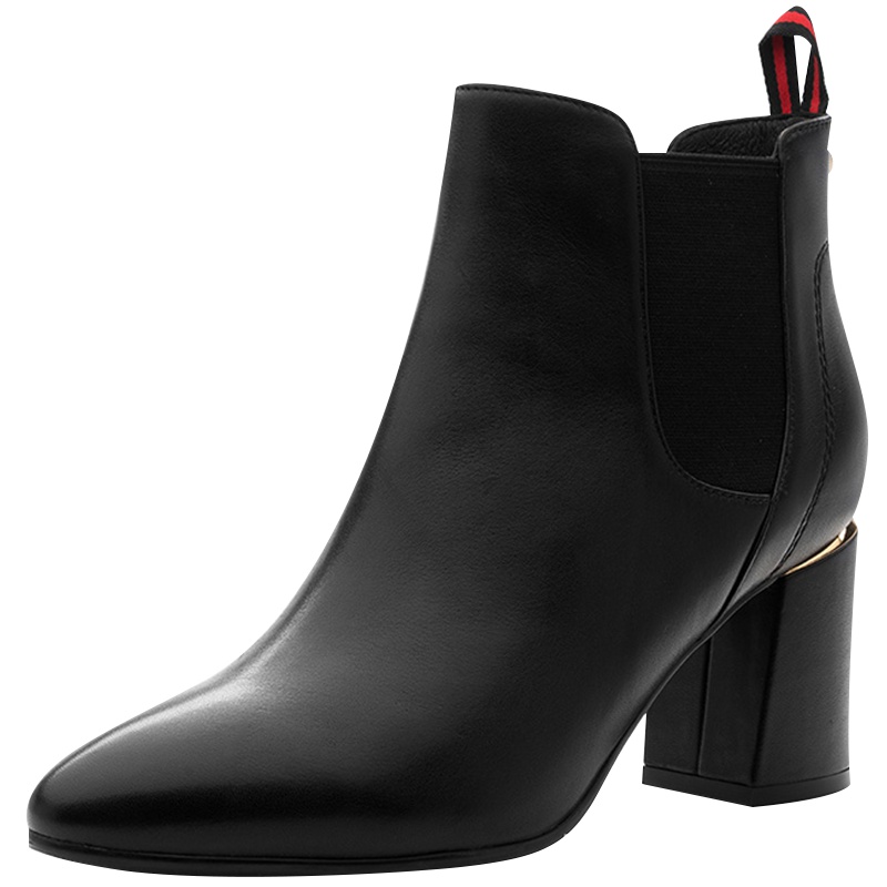 星期六(ST&SAT)冬季羊反绒金属圆环圆头中跟粗跟时尚短靴女SS84116113