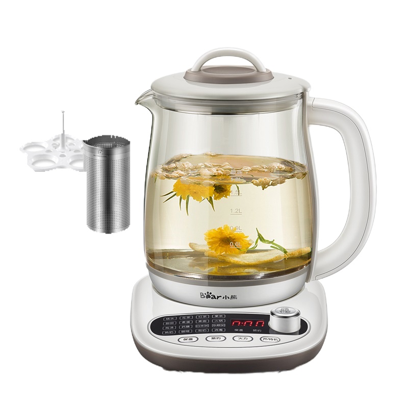 小熊(Bear)养生壶 1.8L大容量煮茶壶加厚高硼硅玻璃 多功能烧水壶电水壶电热水壶花茶壶煮茶器 YSH-B1(XF)