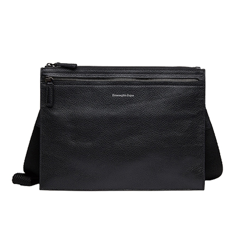 Ermenegildo Zengna杰尼亚男士黑色牛皮单肩斜挎包C1222XCBS NER黑色 特价