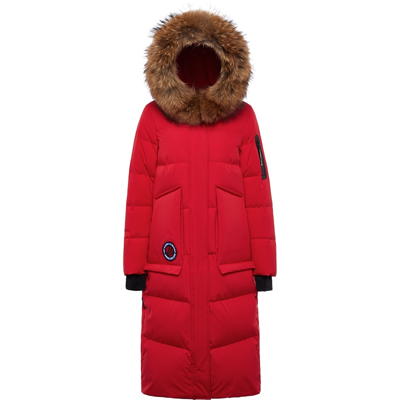 波司登新款女鹅绒长款过膝时尚大毛领加厚羽绒服_1