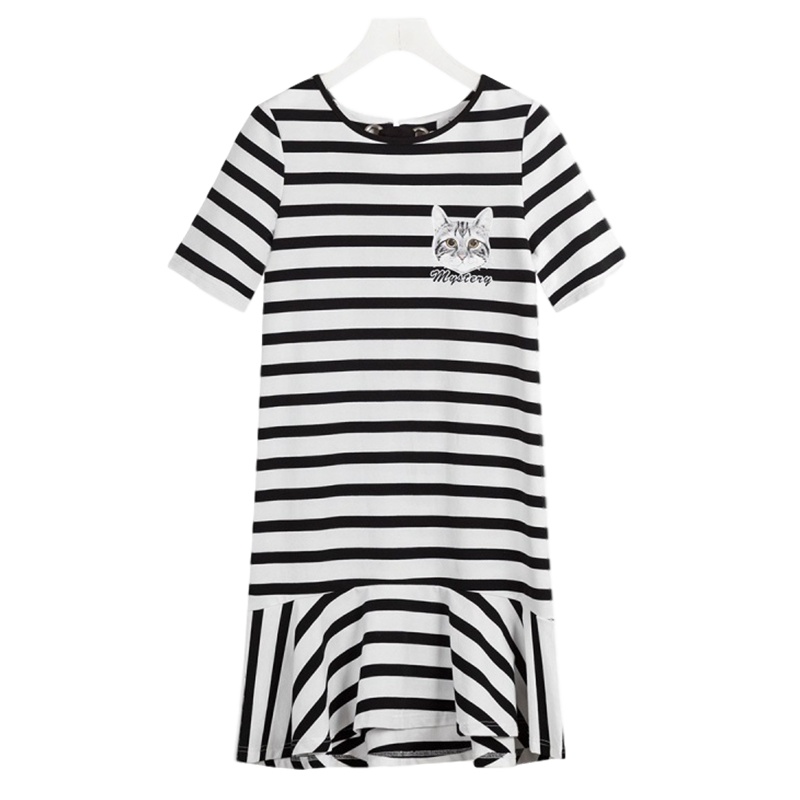 拉夏贝尔卫衣短裙韩版春夏宽松学生显瘦港味A字连衣裙 条纹混色 S