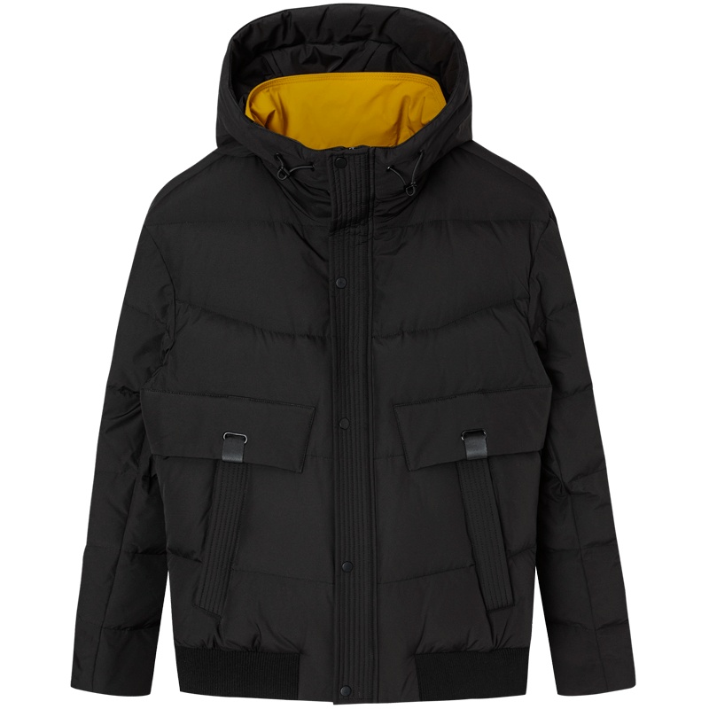 才子男装羽绒服撞色风大口袋韩版时尚休闲白鸭绒保暖连帽外套