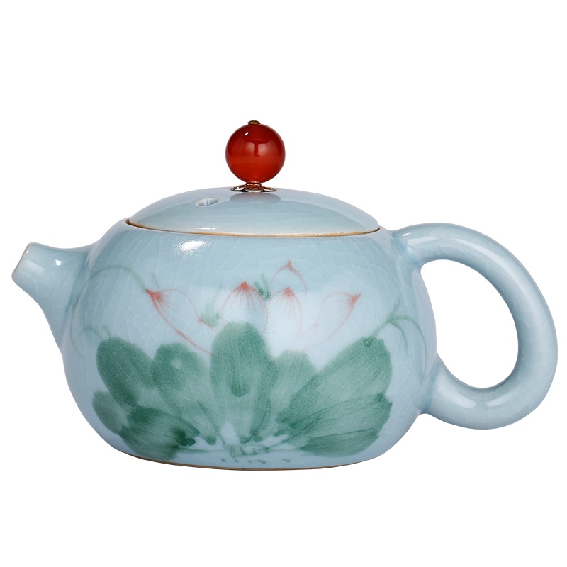 常生源 仿宋汝窑茶壶 手绘 西施 陶瓷功夫茶具 泡茶壶 出水芙蓉壶