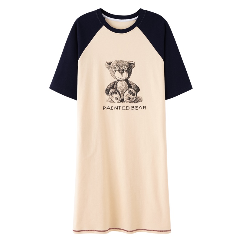 浪莎睡裙女春夏季纯棉中长款过膝甜美可爱学生短袖薄款睡衣家居服