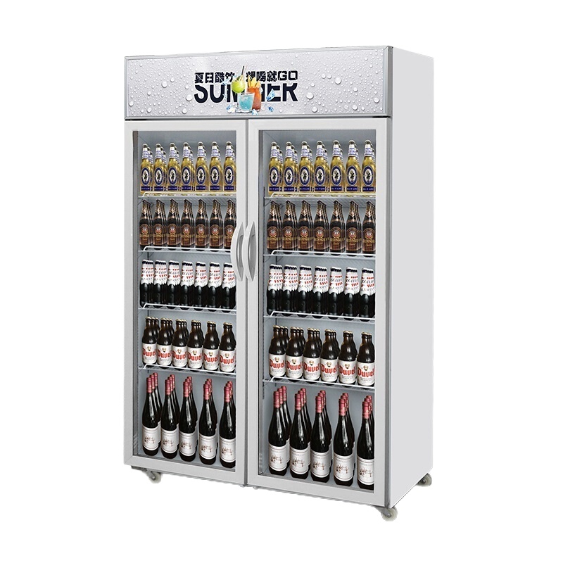 飞天鼠(FTIANSHU) 800L双门展示柜冷藏柜保鲜柜立式冰柜商用冰箱饮料展示柜超市水果蔬菜保鲜柜便利店冰箱啤酒柜