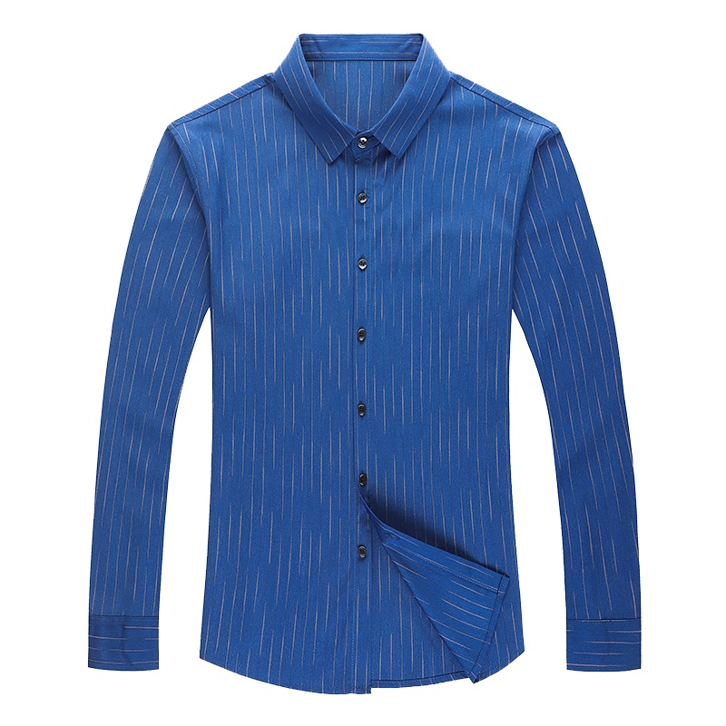 罗曼阿玛尼男装衬衫官方旗舰店2021春新款品牌男士长袖衬衣条纹商务休闲中年翻领寸衫B342-7002