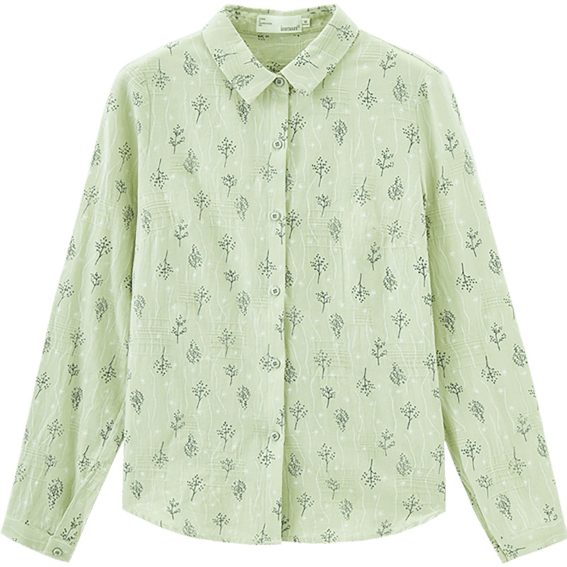 茵曼衬衣2019秋装新款纯棉翻领文艺小清新衬衫女碎花上衣气质范