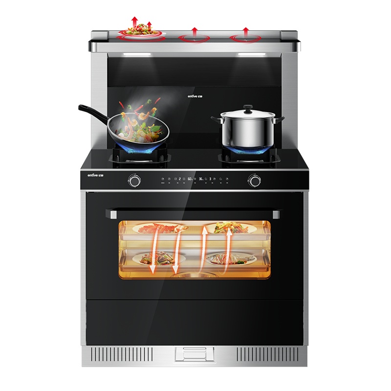 entive/亿田 D2Z蒸箱一体集成灶 66L家宴容量蒸箱 侧吸下排油烟机燃气灶 天然气