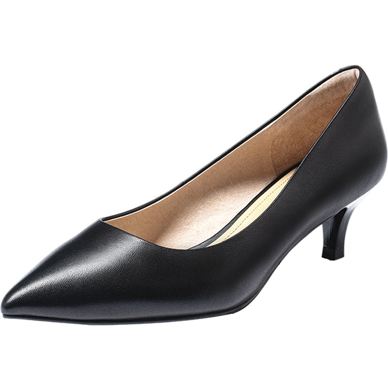 百田森秋季新款职业细跟时尚尖头真皮单鞋法式百搭工作鞋