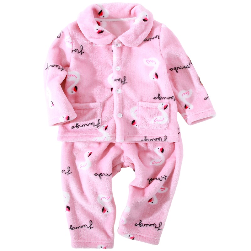 南极人儿童睡衣加绒家居服宝宝秋冬保暖内衣女童法兰绒睡衣