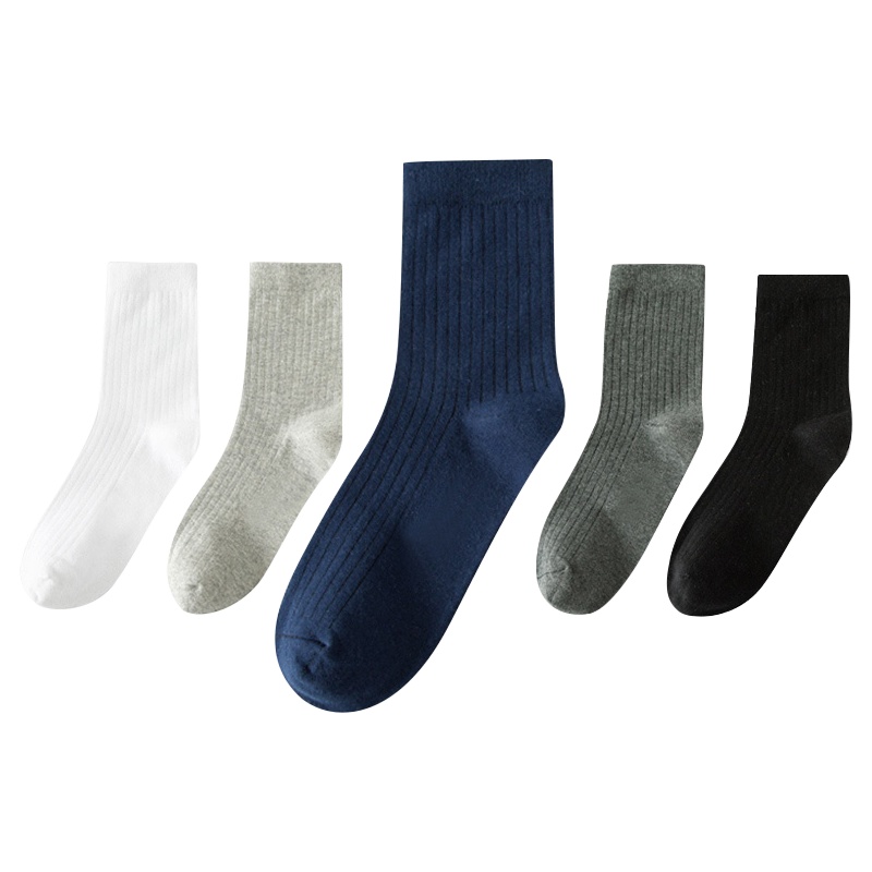 【顺丰配送】【5双装】袜子男士中筒袜秋冬季休闲棉袜商务竖条纯色棉袜吸汗防臭透气四季款运动篮球袜