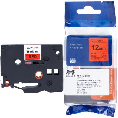 扬帆耐立(YFHC) TZ-431标签色带(红底黑字/12mm) 适用GL100 PT200/1000/1000BM