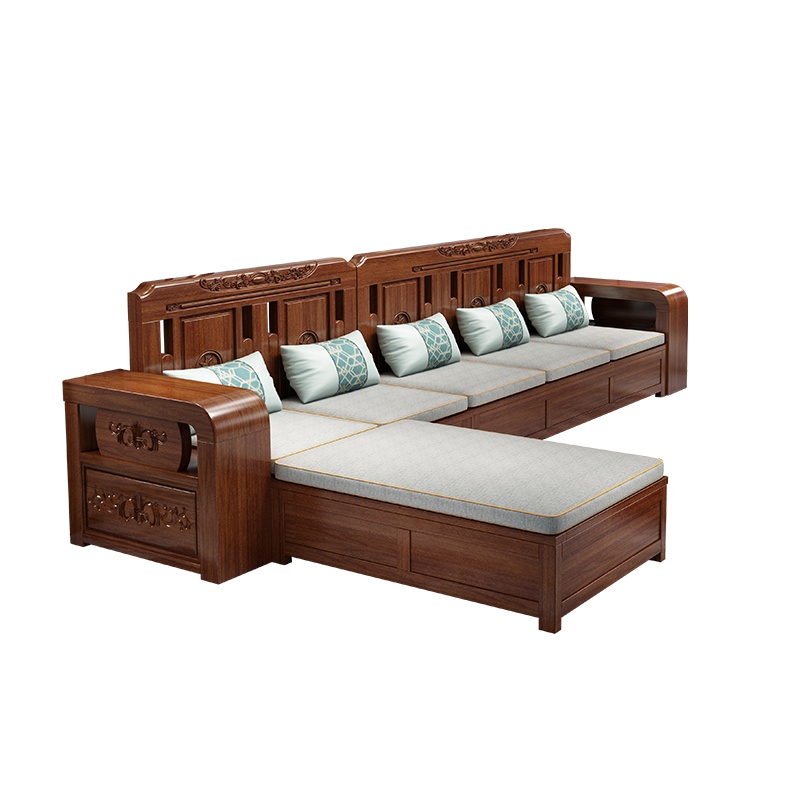 月影梳桐胡桃木实木沙发冬夏两用储物沙发现代简约客厅小户型整装组合家具