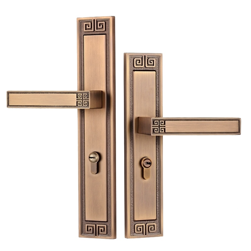 新中式双开大门锁具法耐室内卧室房间磁吸入户子母加长门把手