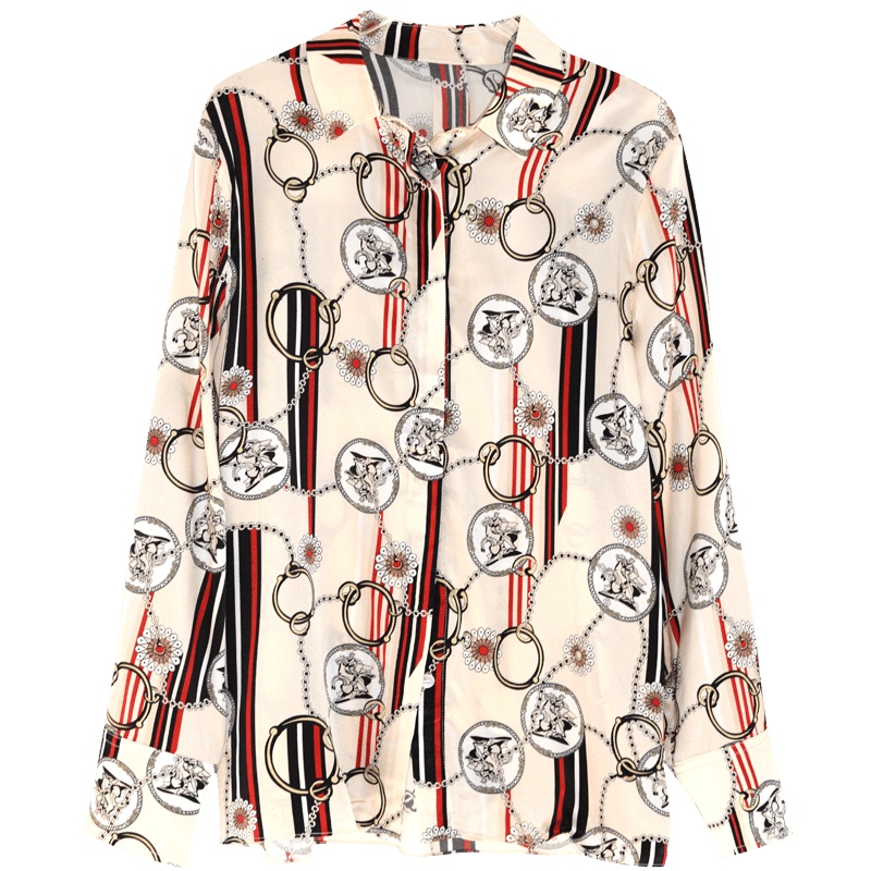 金菊印花真丝衬衫女长袖2020夏新款时尚百搭洋气桑蚕丝上衣