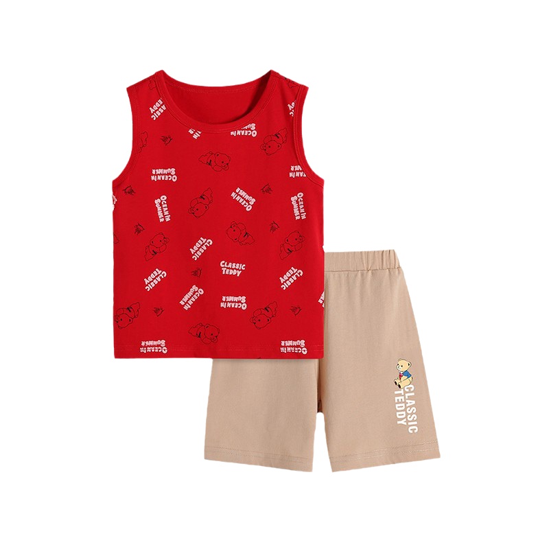 精典泰迪男童背心套装2021夏季新款儿童无袖两件套