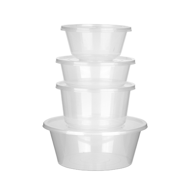 圆形450ML带盖一次性餐盒打包盒快餐便当汤碗加厚透明外卖饭盒300只装