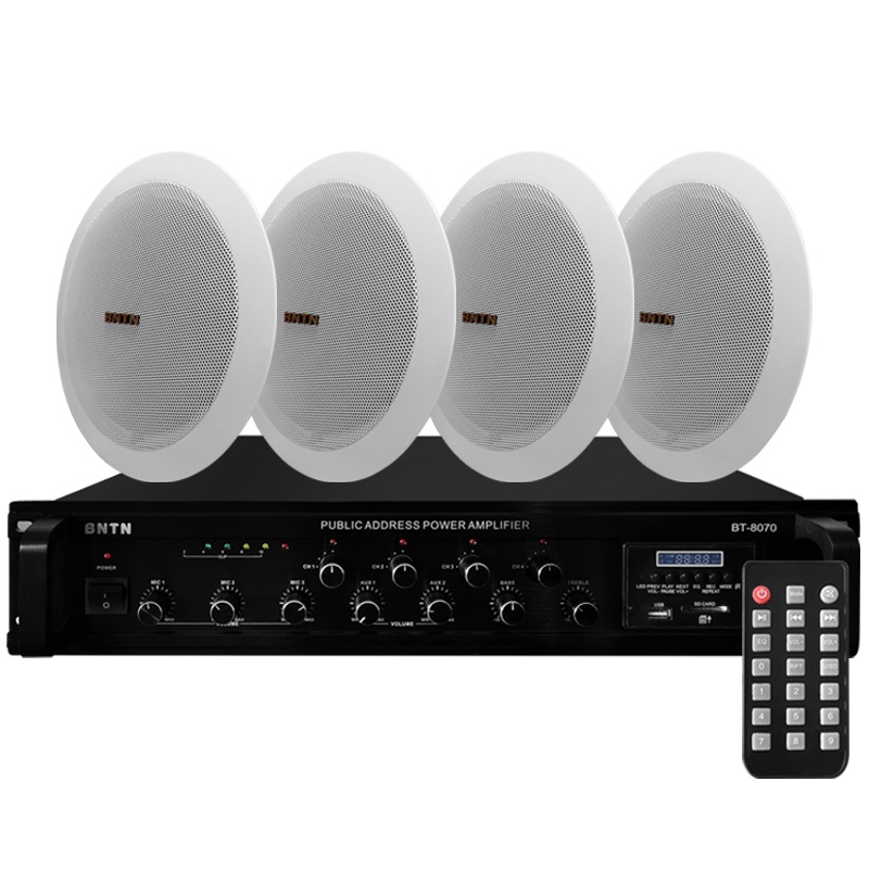 奔腾(BNTN)定压同轴高音吸顶喇叭音响套装家庭影院 专业定压定阻蓝牙功放 吊顶背景音乐公共广播功放音箱系统( 一拖四)