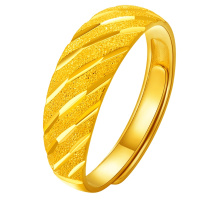 梦金园 黄金戒指 足金999简约车花开口指环 女款/计价