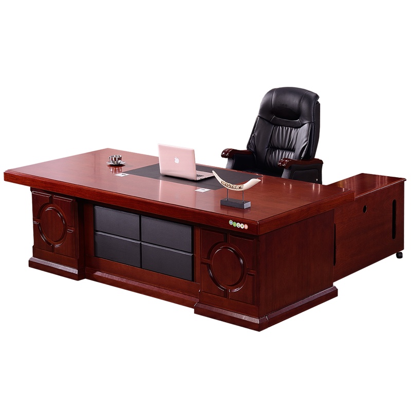 全简大班台油漆老板桌椅经理桌主管桌贴实木皮含侧柜小吊柜