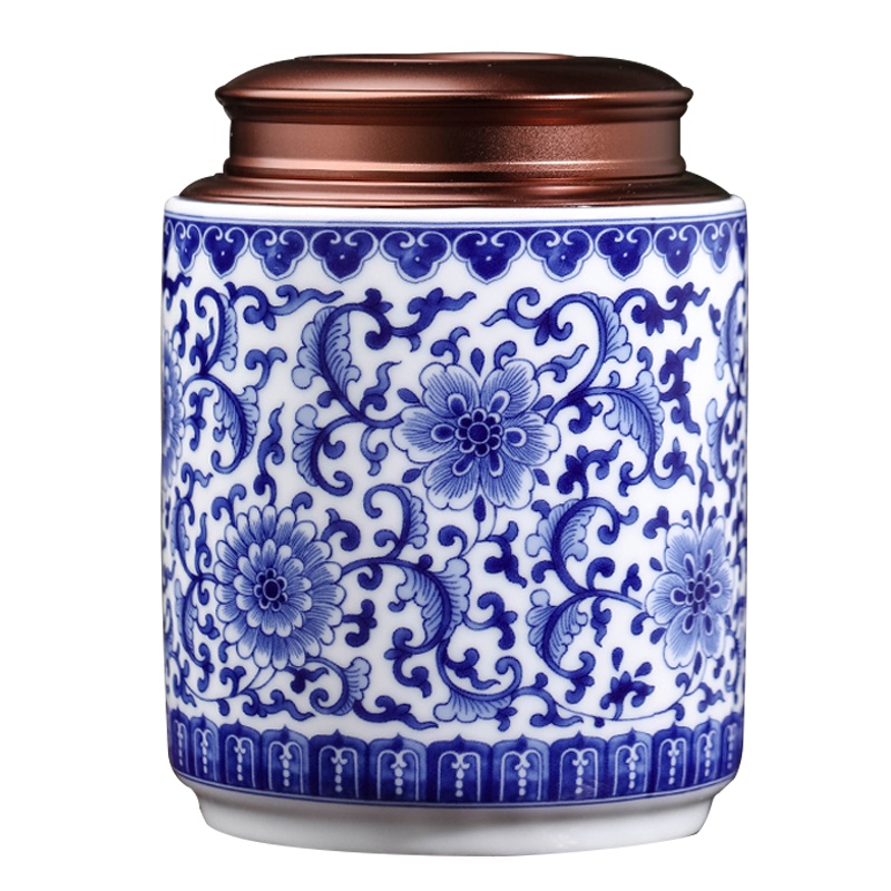 景德镇青花瓷茶叶罐陶瓷家用密封散装红茶铁观音绿茶普洱茶叶储存罐干果中草药带双层罐子防潮 LICHEN 凤尾款 锦盒包装