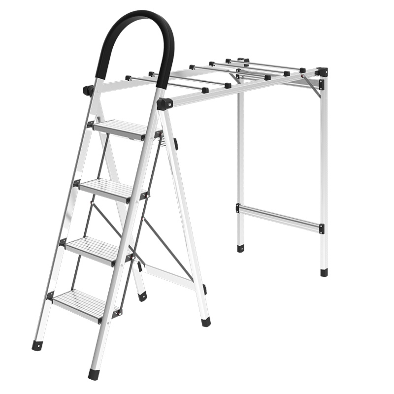四季沐歌晾衣架家用梯落地折叠晾晒架两用梯子